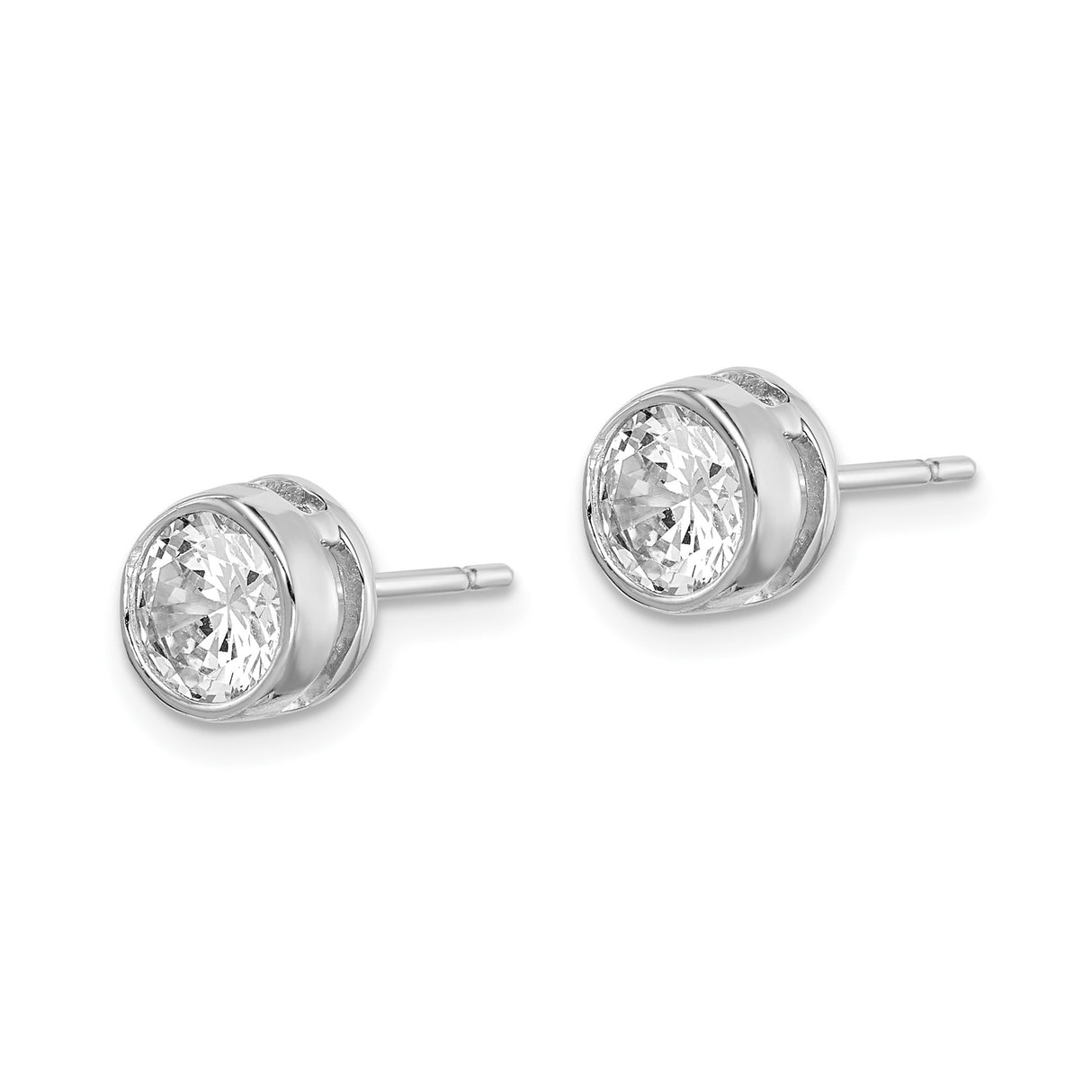 Sterling Silver Stud Earrings with Round Bezel-Set Cubic Zirconia, Minimalist Style for Women