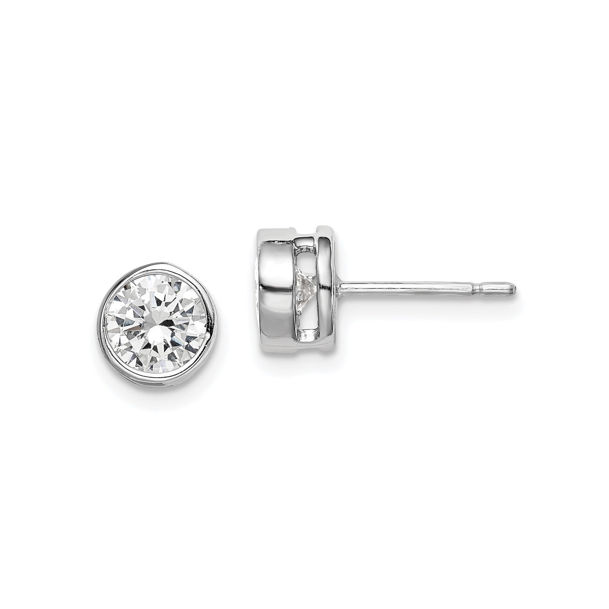 Sterling Silver Stud Earrings with Round Bezel-Set Cubic Zirconia, Minimalist Style for Women
