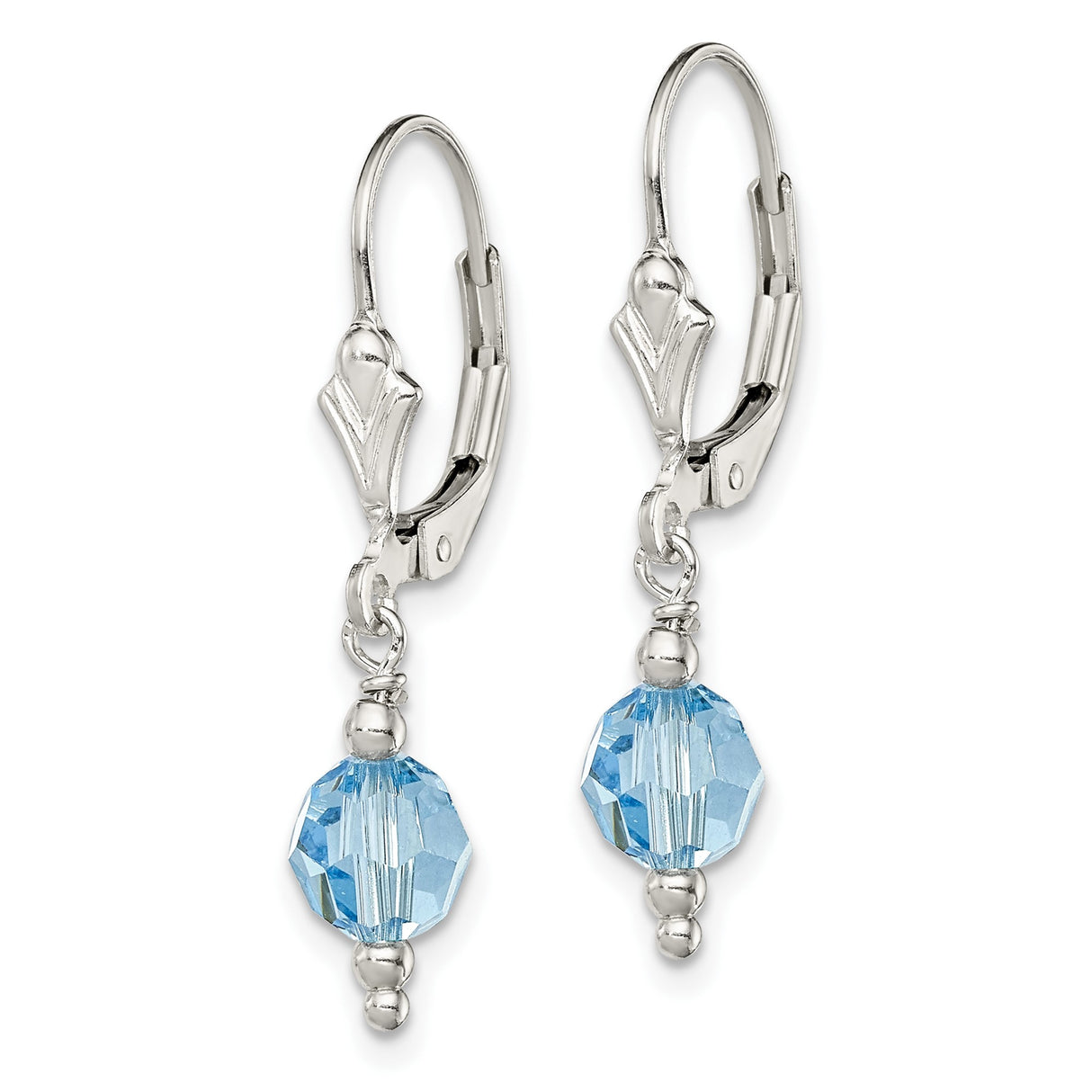 Sterling Silver Dangle Earrings with Light Blue Crystal Beads, Leverback, Minimalist Design for Women