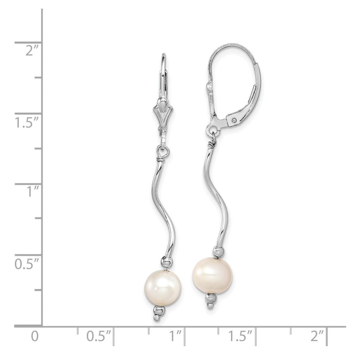 Sterling Silver Dangle Earrings with White Freshwater Pearls, Wave Drop Minimalist Style
