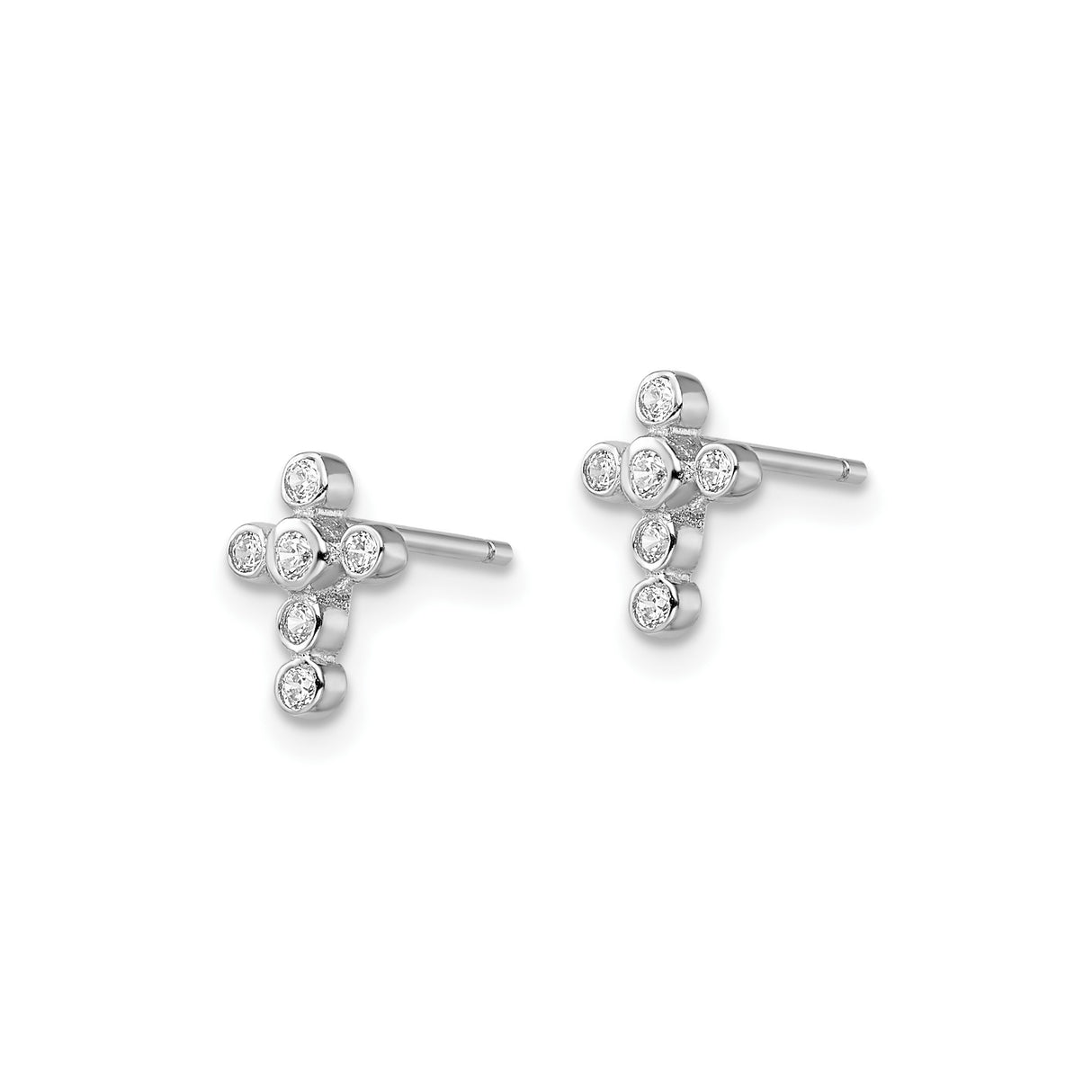 Sterling Silver Cross Earrings with Cubic Zirconia, Polished Minimalist Design