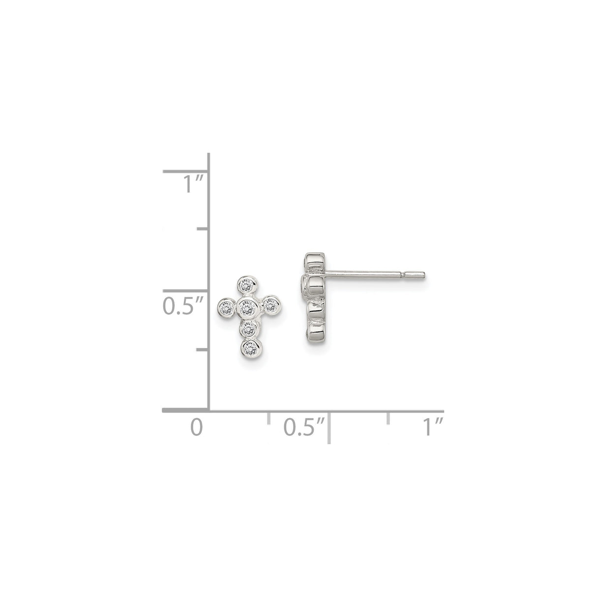 Sterling Silver Cross Earrings with Cubic Zirconia, Polished Minimalist Design