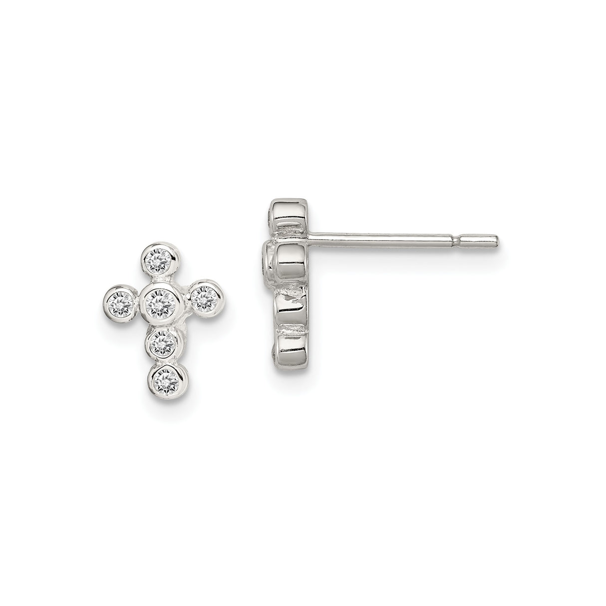 Sterling Silver Cross Earrings with Cubic Zirconia, Polished Minimalist Design