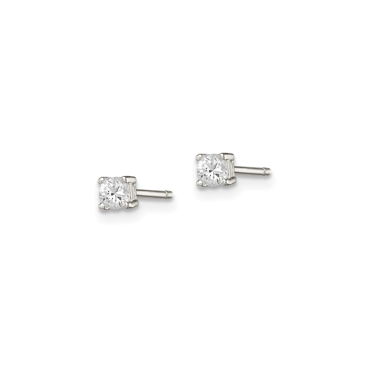 Sterling Silver Stud Earrings with Round Cubic Zirconia, Classic 4-Prong Minimalist Design