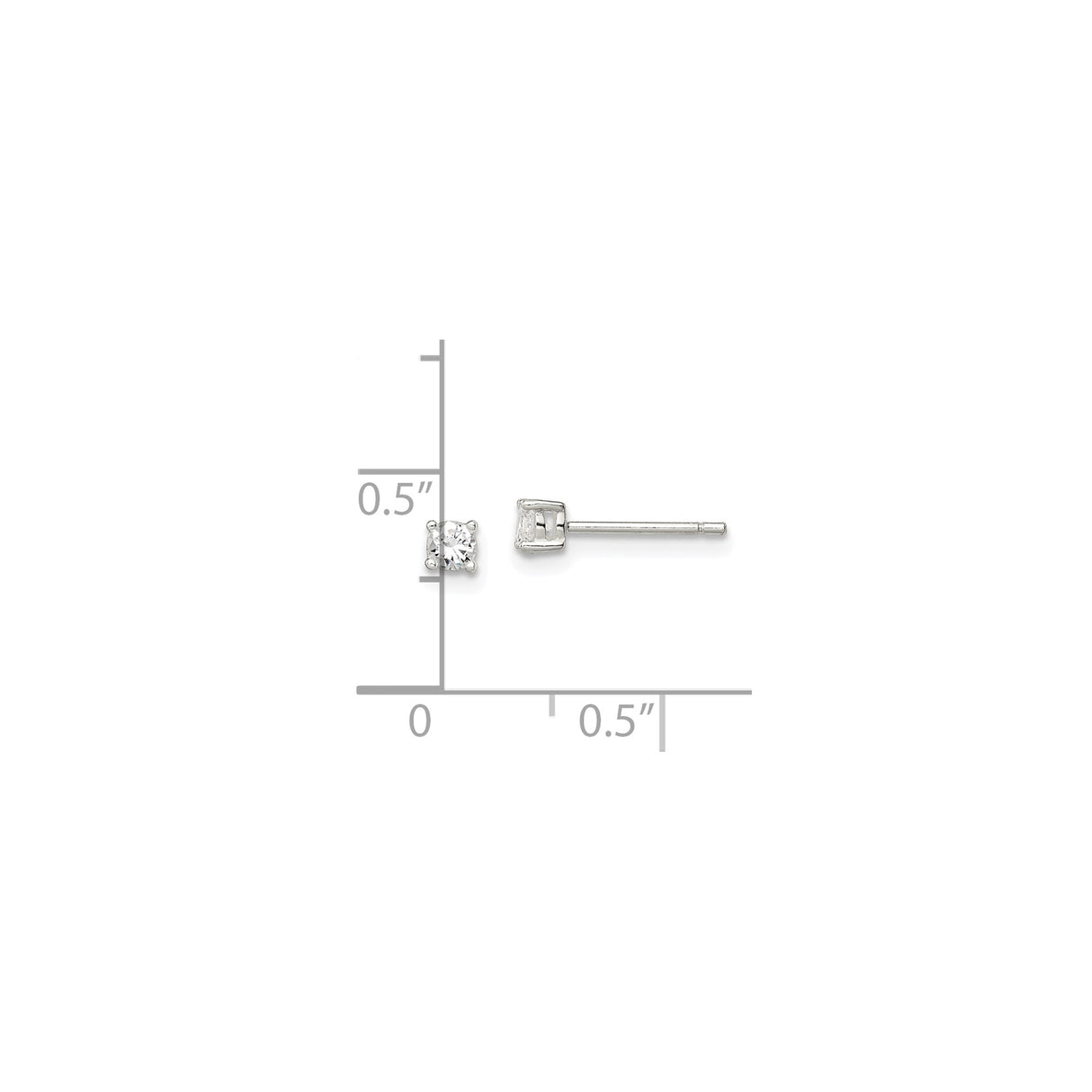 Sterling Silver Stud Earrings with Round Cubic Zirconia, Classic 4-Prong Minimalist Design