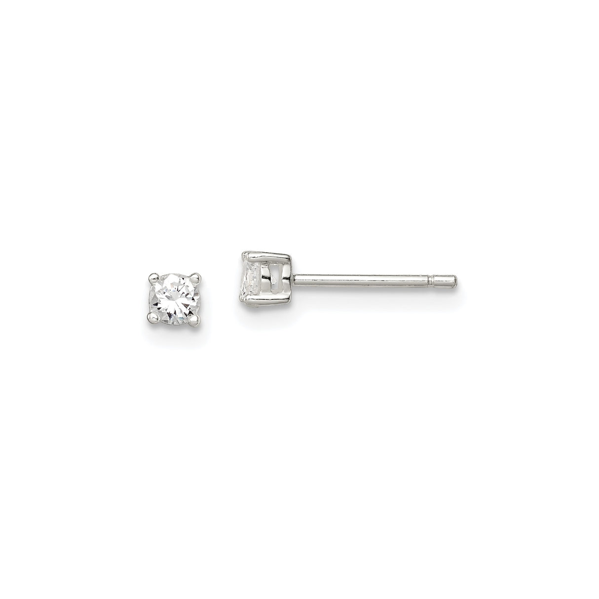 Sterling Silver Stud Earrings with Round Cubic Zirconia, Classic 4-Prong Minimalist Design