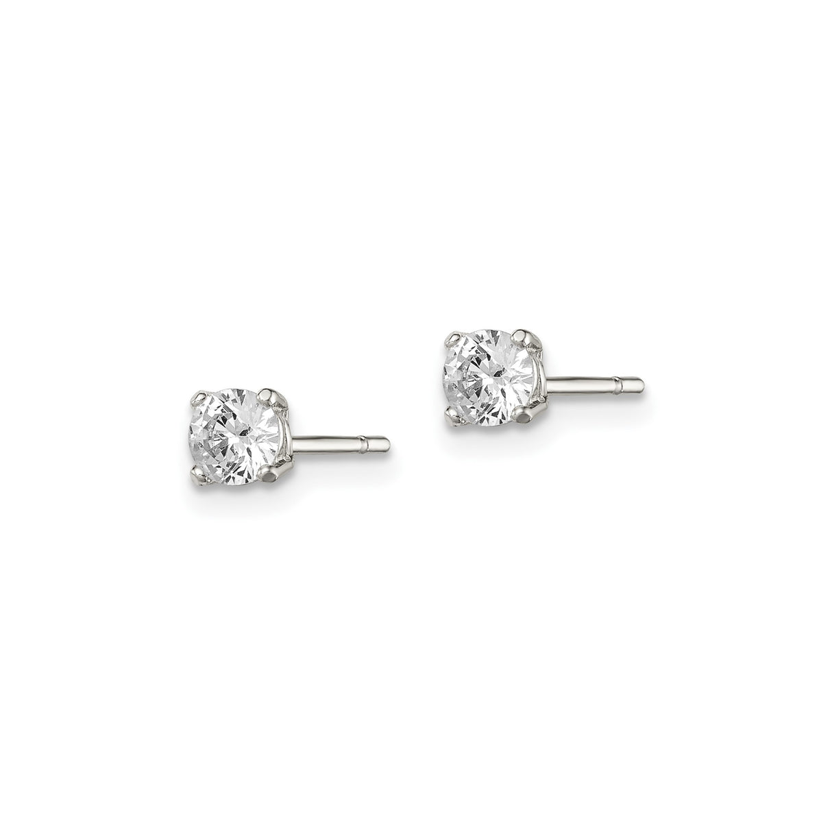 Sterling Silver Stud Earrings with Round Cut Cubic Zirconia in Four Prong Setting