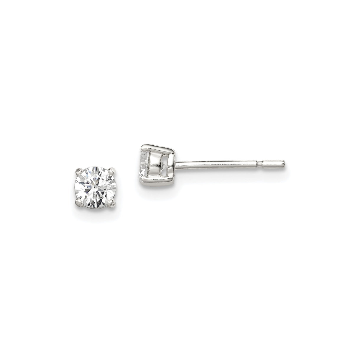 Sterling Silver Stud Earrings with Round Cut Cubic Zirconia in Four Prong Setting