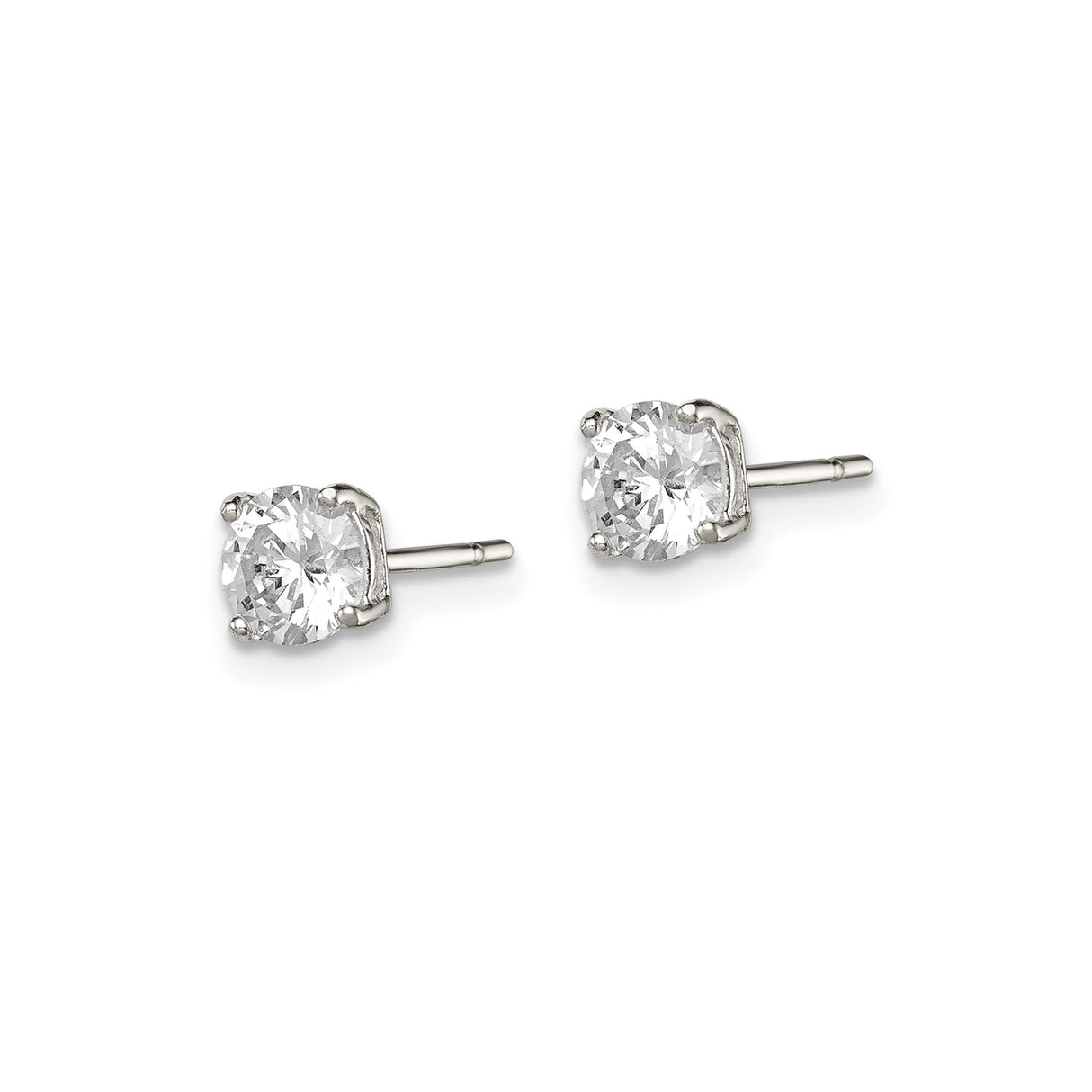 Sterling Silver Stud Earrings with Round Cut Cubic Zirconia in Four Prong Basket Setting