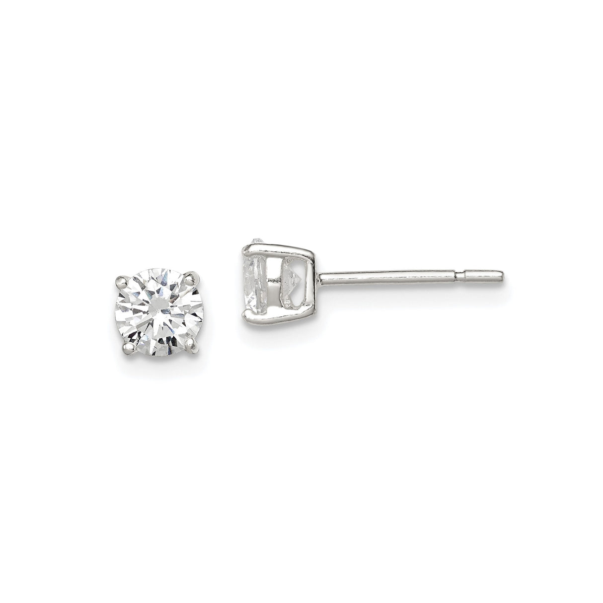 Sterling Silver Stud Earrings with Round Cut Cubic Zirconia in Four Prong Basket Setting