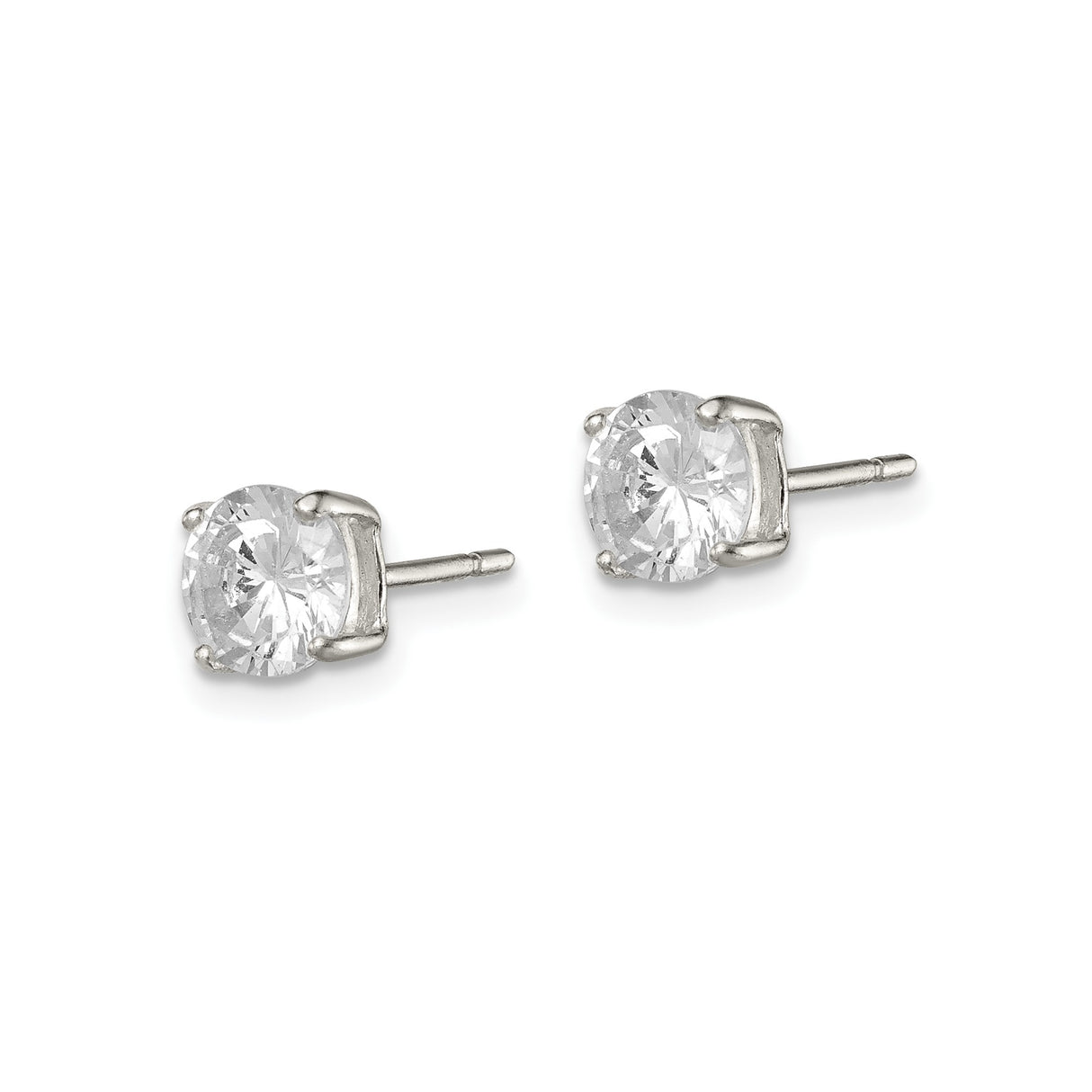 Sterling Silver Stud Earrings with Clear Cubic Zirconia, Classic Four Prong Setting