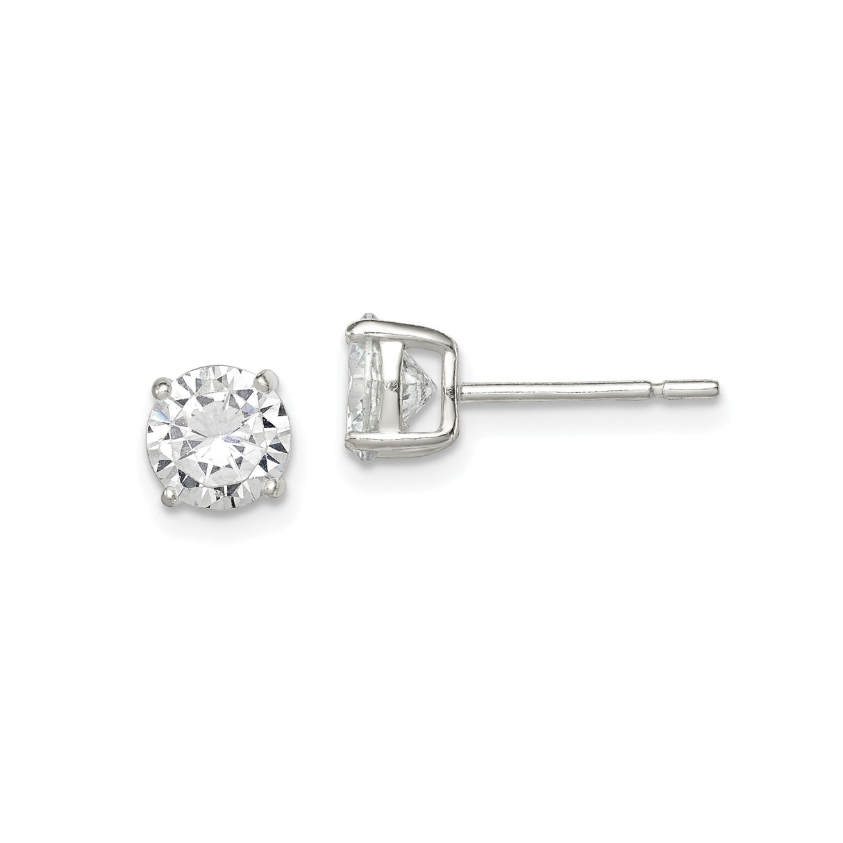 Sterling Silver Stud Earrings with Clear Cubic Zirconia, Classic Four Prong Setting