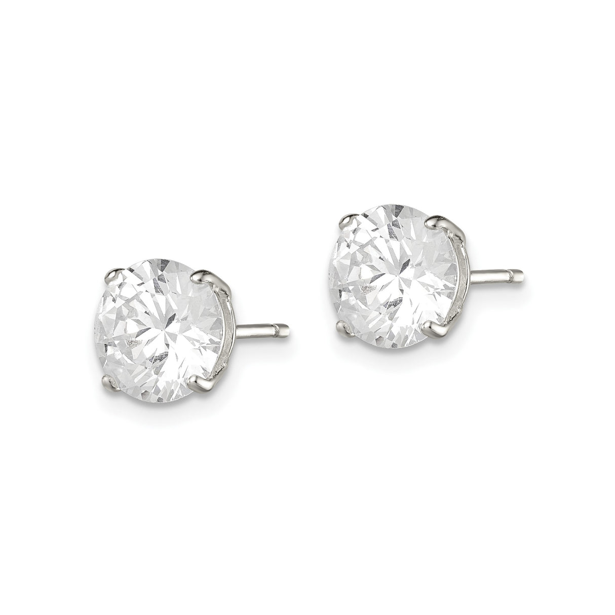 Sterling Silver Stud Earrings with Round Cut Clear Cubic Zirconia in Four Prong Setting