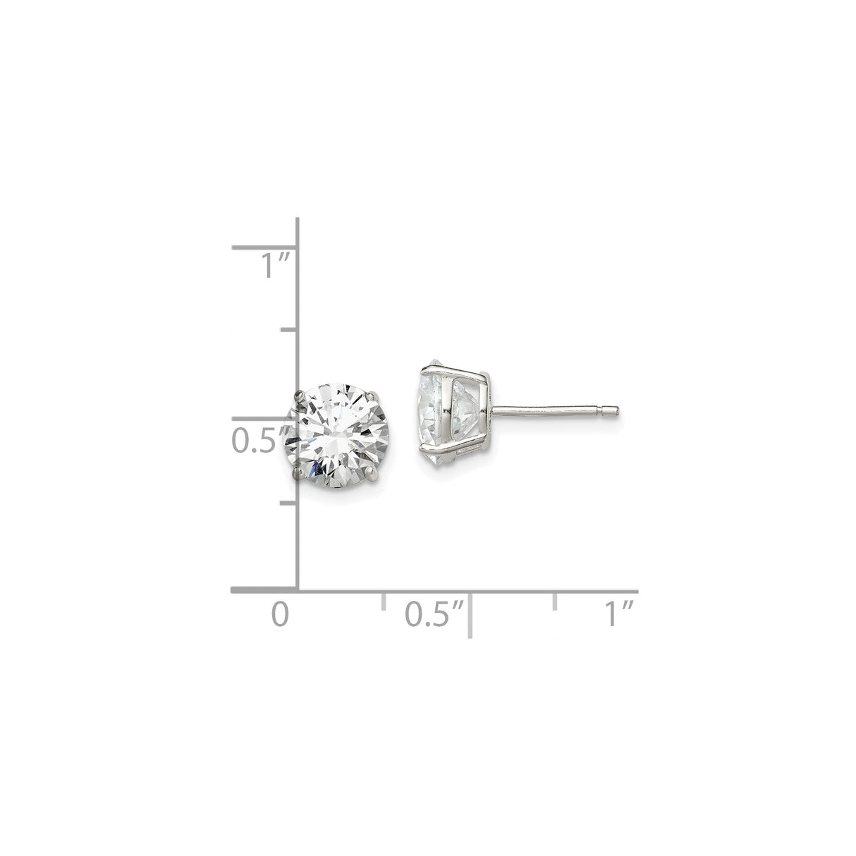 Sterling Silver Stud Earrings with Round Cut Clear Cubic Zirconia in Four Prong Setting