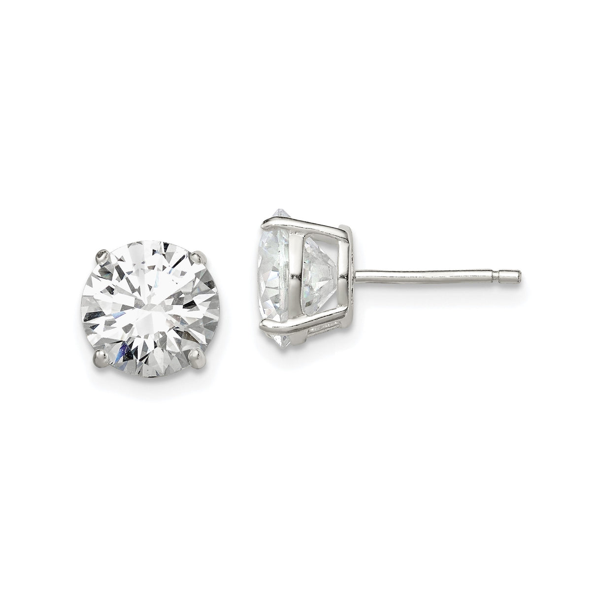 Sterling Silver Stud Earrings with Round Cut Clear Cubic Zirconia in Four Prong Setting