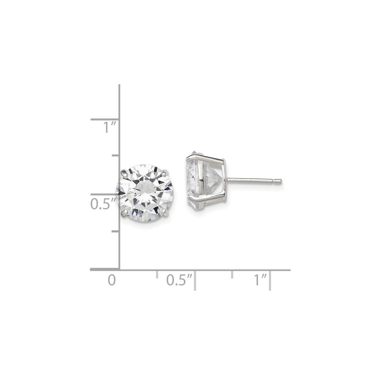 Sterling Silver Stud Earrings with Large Round Cubic Zirconia, Classic Solitaire Style for Women