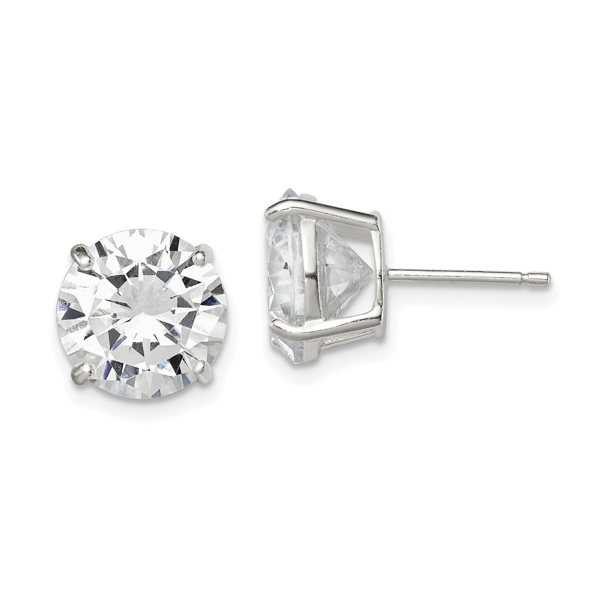 Sterling Silver Stud Earrings with Large Round Cubic Zirconia, Classic Solitaire Style for Women