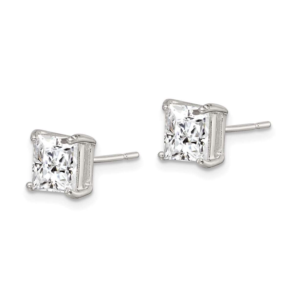 Sterling Silver Stud Earrings with Princess Cut Cubic Zirconia, Basket Setting, Minimalist Design