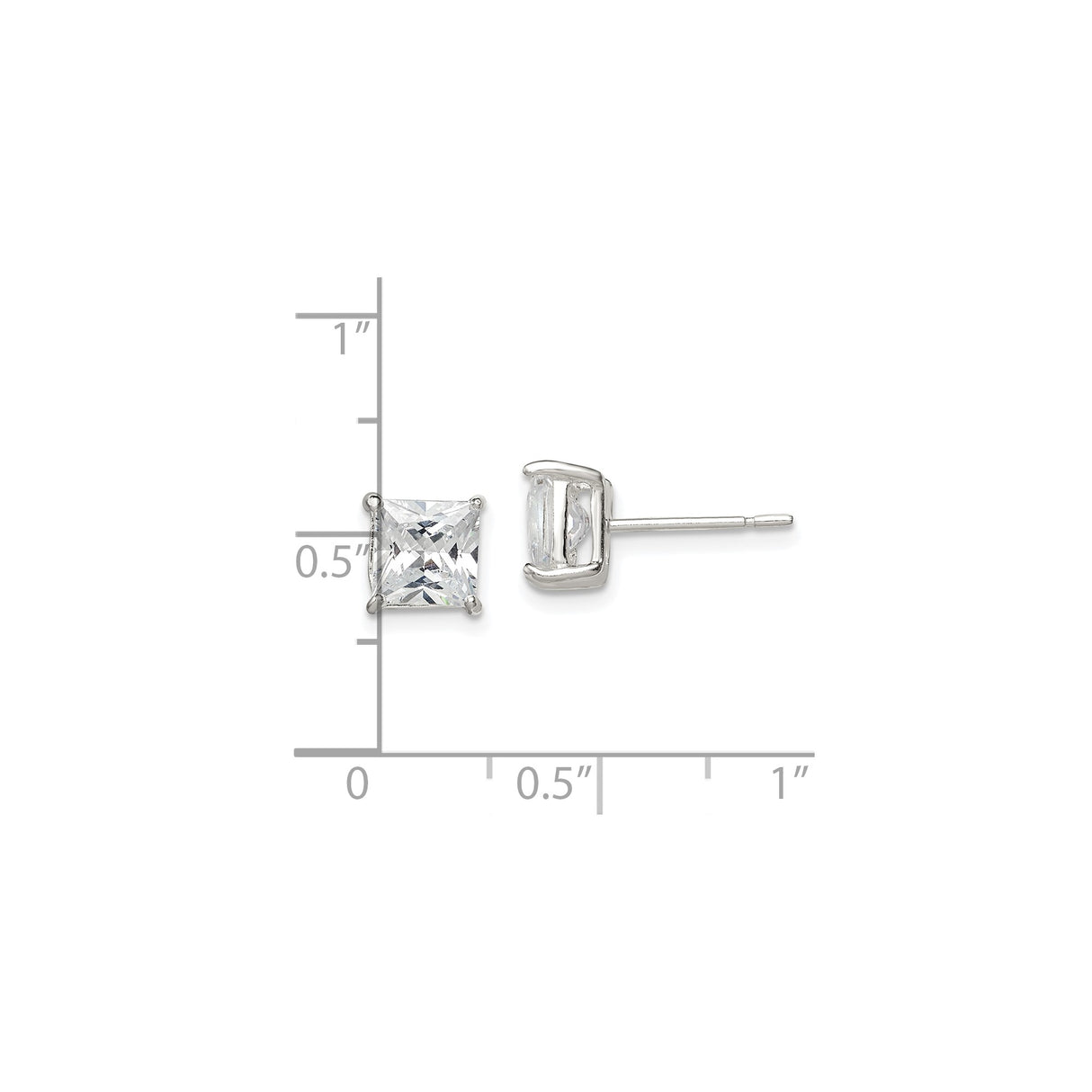 Sterling Silver Stud Earrings with Princess Cut Cubic Zirconia, Basket Setting, Minimalist Design