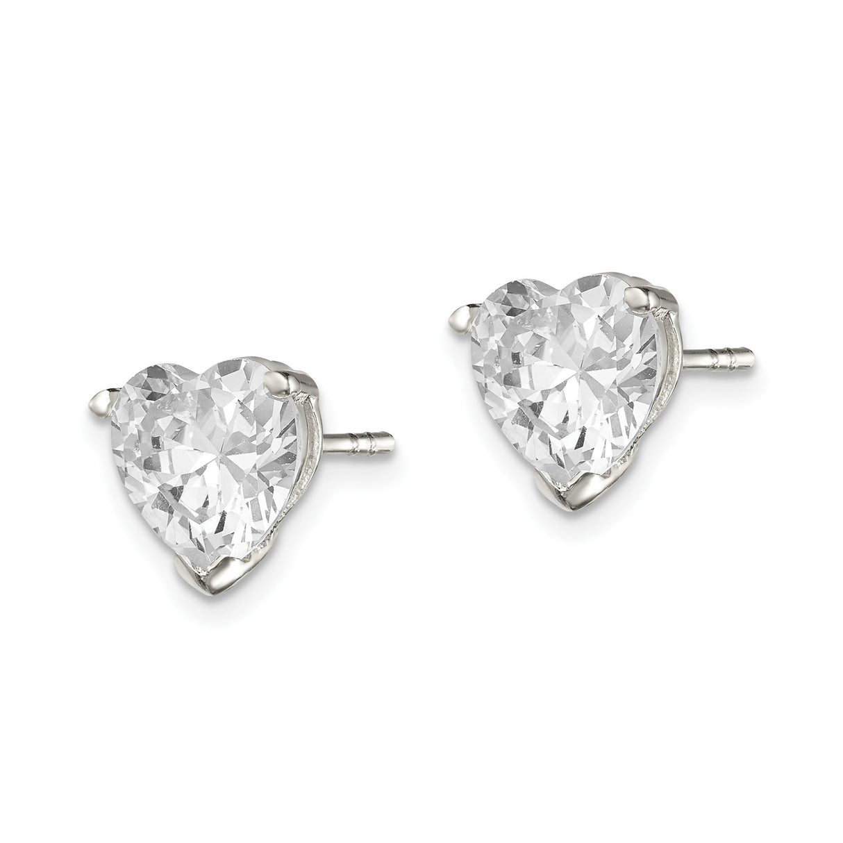Sterling Silver Heart Stud Earrings with Clear Cubic Zirconia Basket Setting