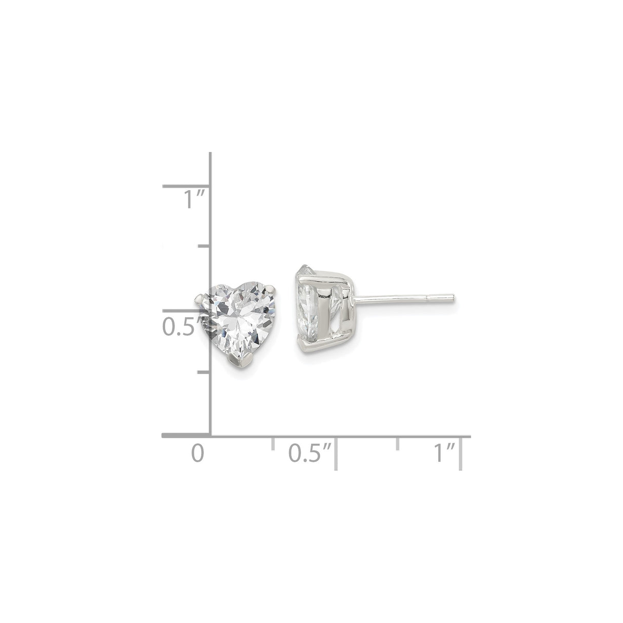 Sterling Silver Heart Stud Earrings with Clear Cubic Zirconia Basket Setting