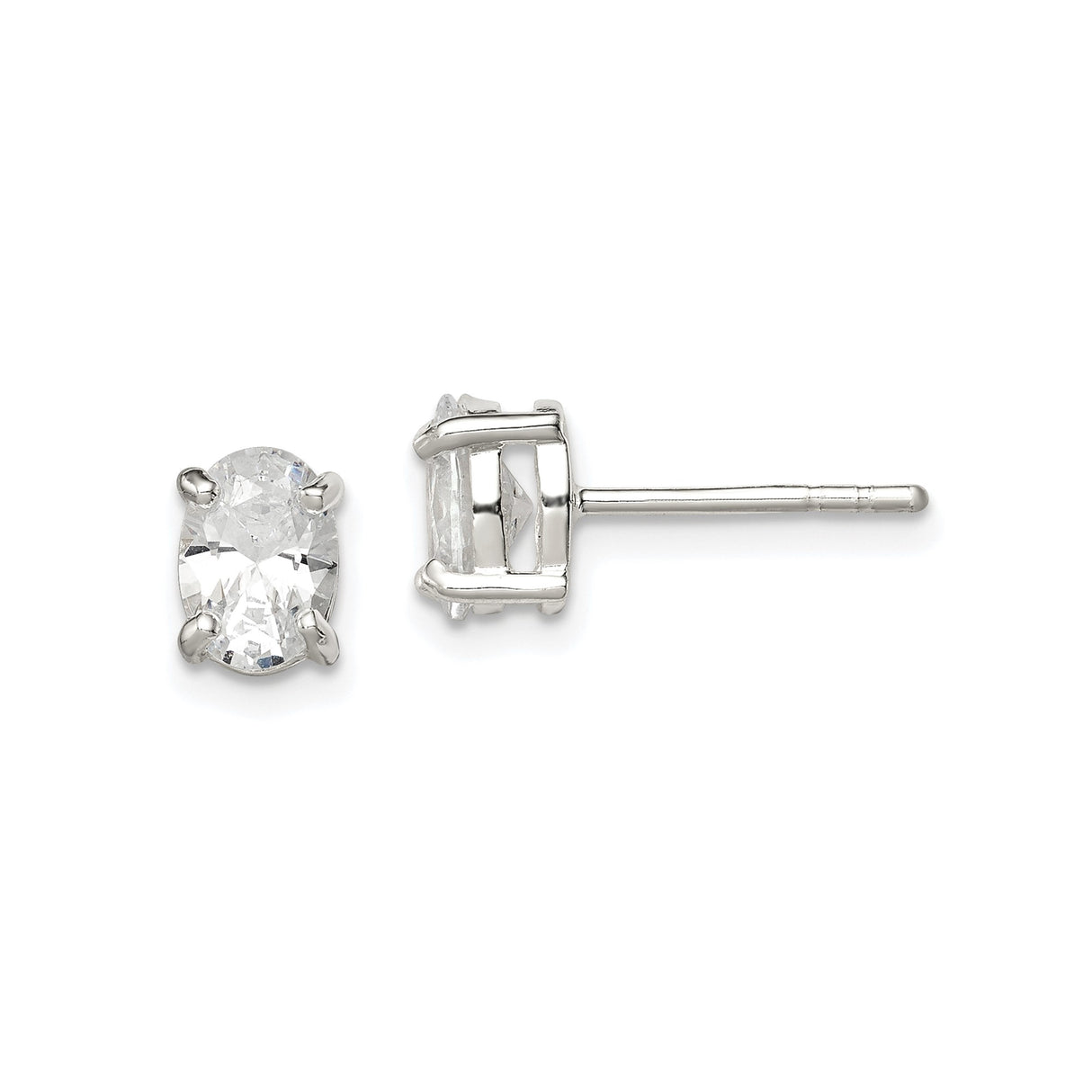 Sterling Silver Stud Earrings with Oval Cut Cubic Zirconia in Classic Four-Prong Setting