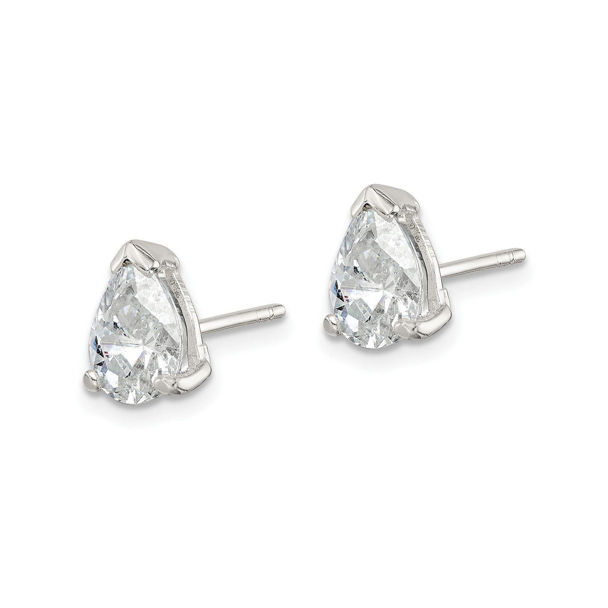 Sterling Silver Stud Earrings with Pear-Shaped Clear Cubic Zirconia Teardrop Design