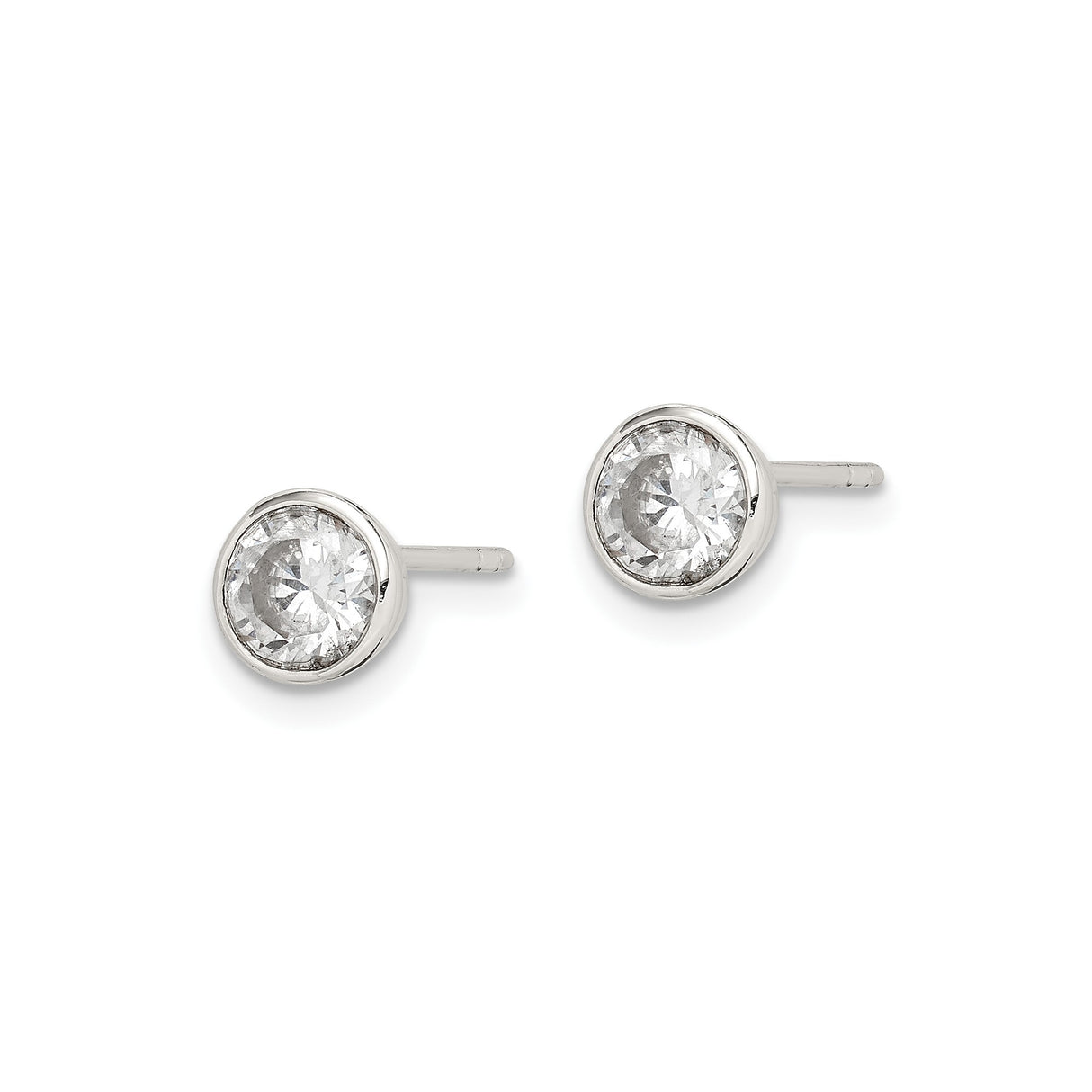 Sterling Silver Stud Earrings with Round Bezel Set Cubic Zirconia, Minimalist Solitaire Style