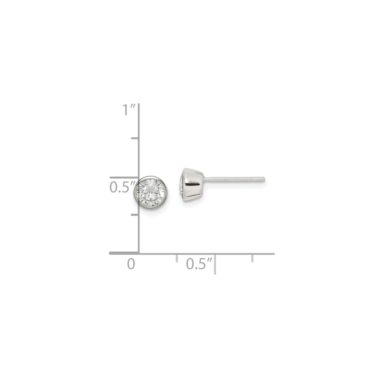 Sterling Silver Stud Earrings with Round Bezel Set Cubic Zirconia, Minimalist Solitaire Style