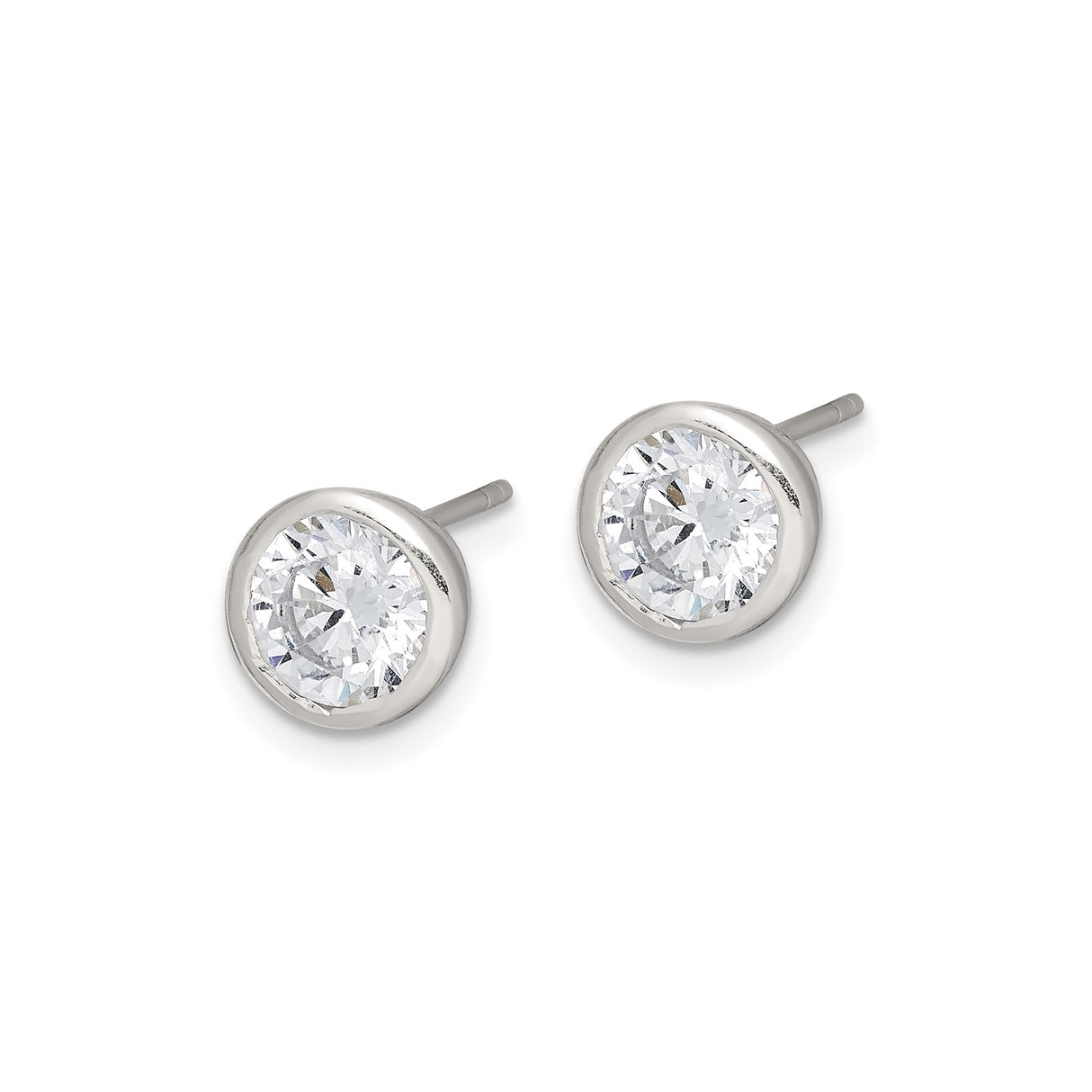 Sterling Silver Stud Earrings with Bezel Set Cubic Zirconia, Minimalist Everyday Style