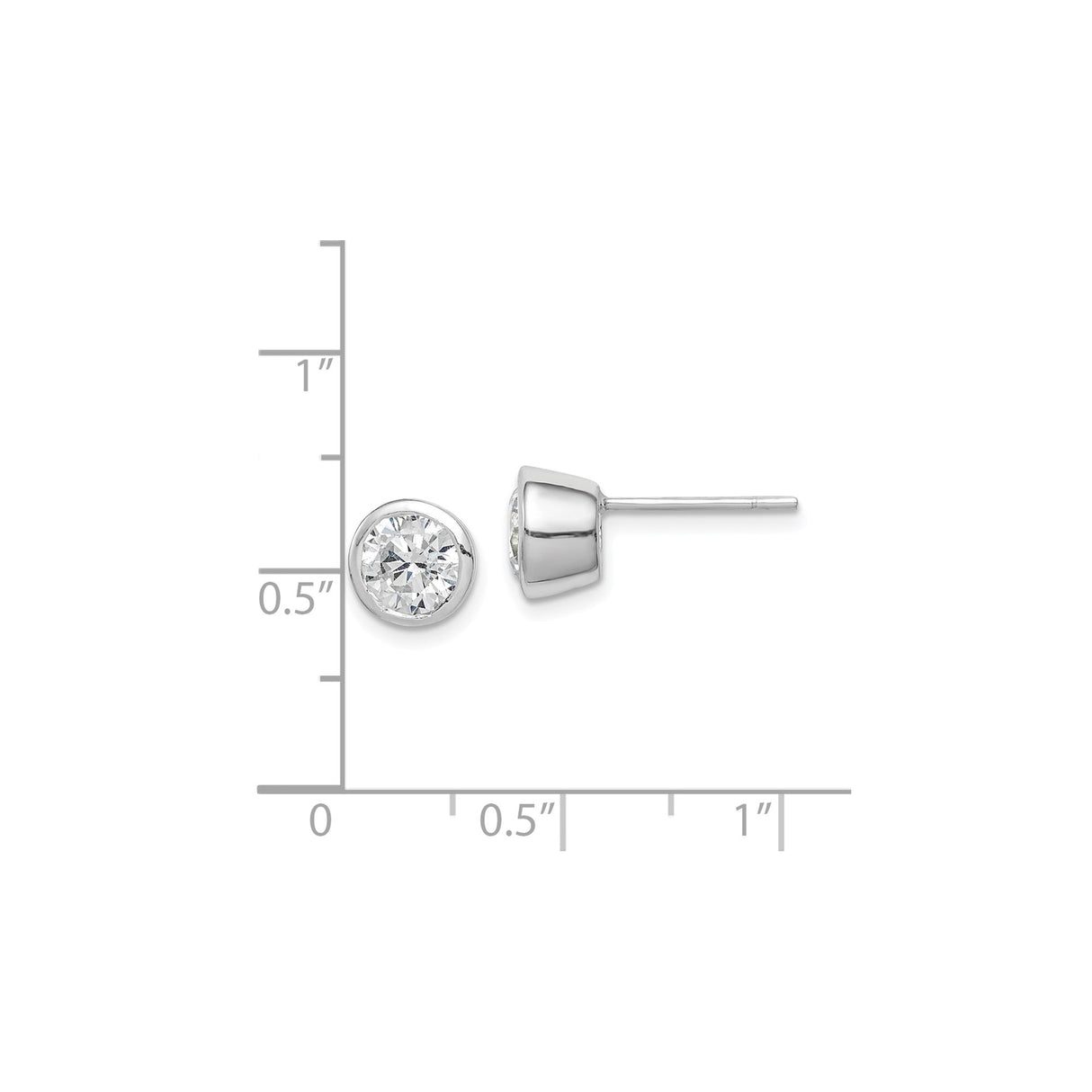 Sterling Silver Stud Earrings with Bezel Set Cubic Zirconia, Minimalist Everyday Style