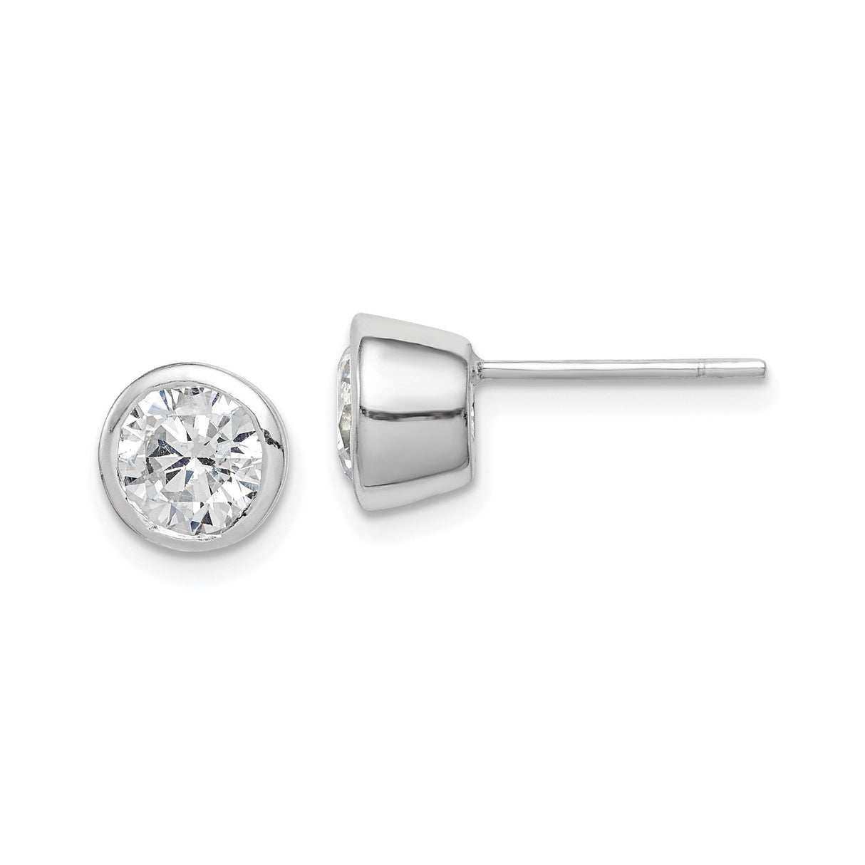 Sterling Silver Stud Earrings with Bezel Set Cubic Zirconia, Minimalist Everyday Style