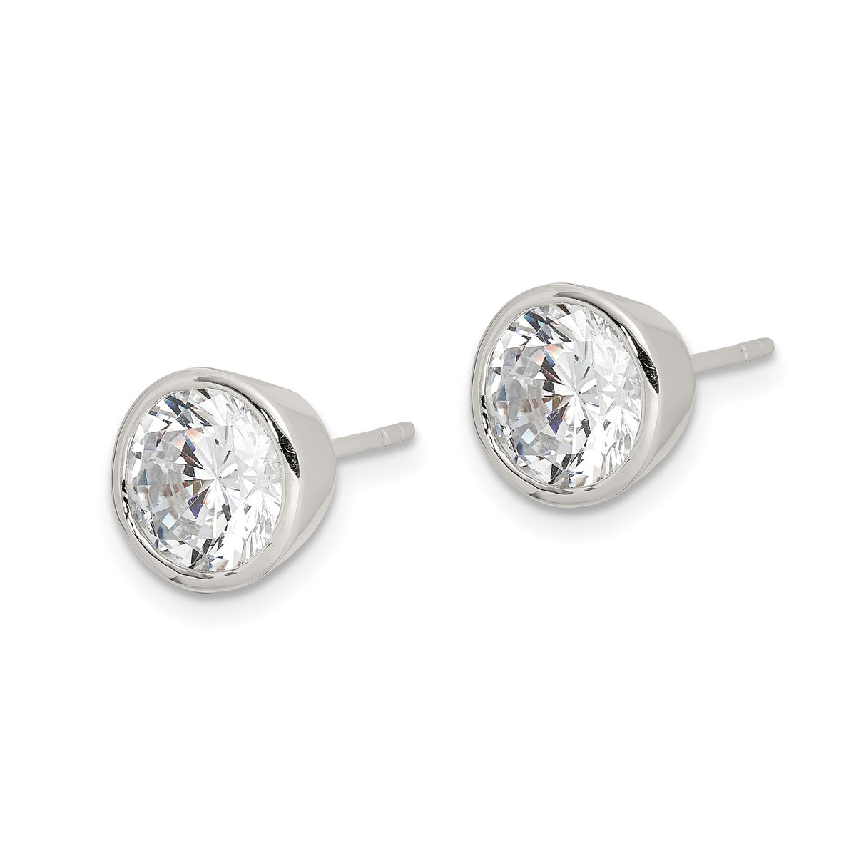 Sterling Silver Stud Earrings with Bezel Set Clear Cubic Zirconia, Round Minimalist Design