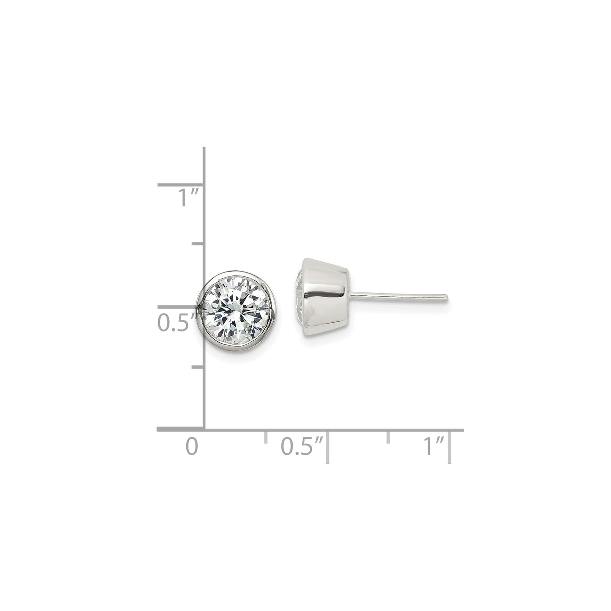 Sterling Silver Stud Earrings with Bezel Set Clear Cubic Zirconia, Round Minimalist Design