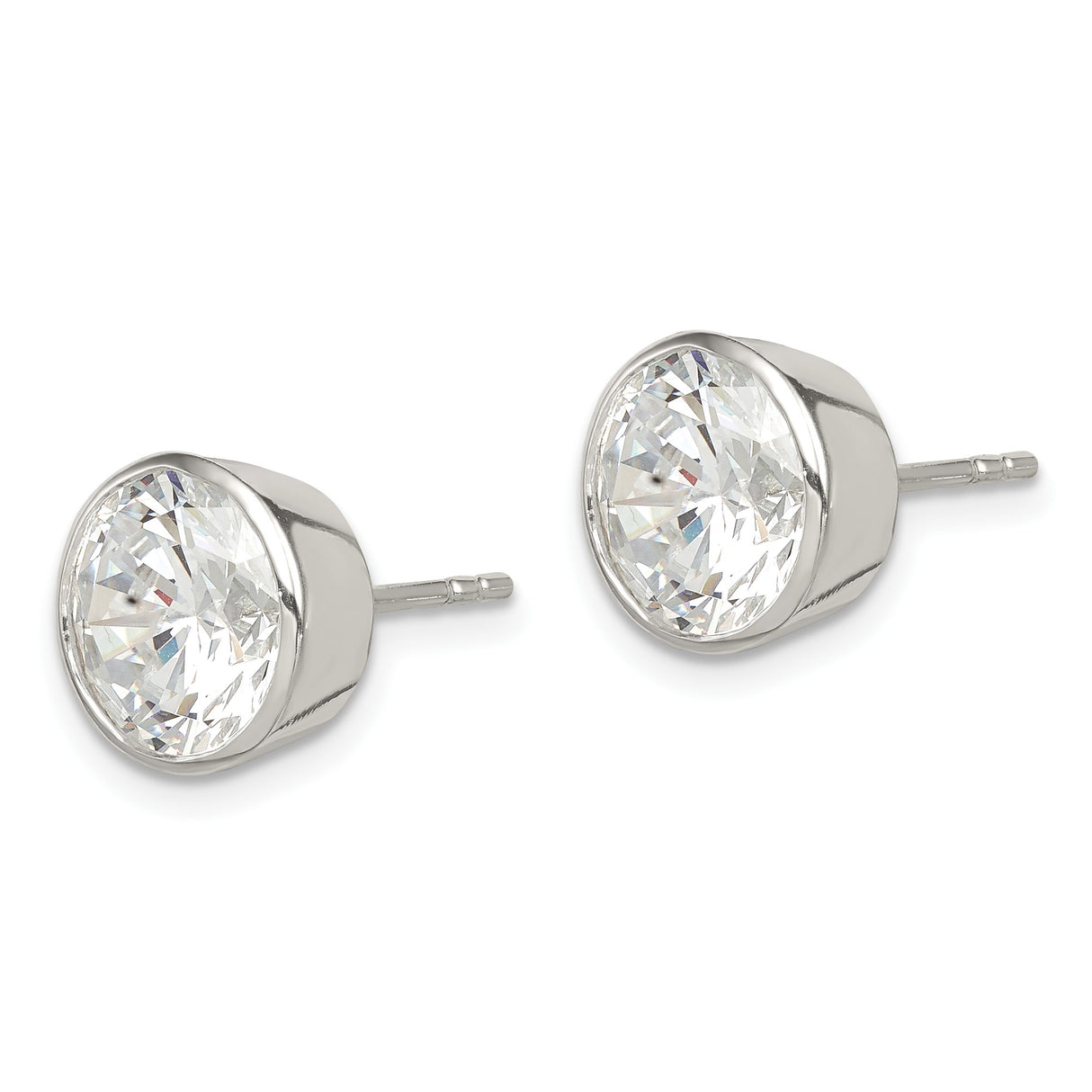 Sterling Silver Stud Earrings with Round Bezel Set Cubic Zirconia, Minimalist Design