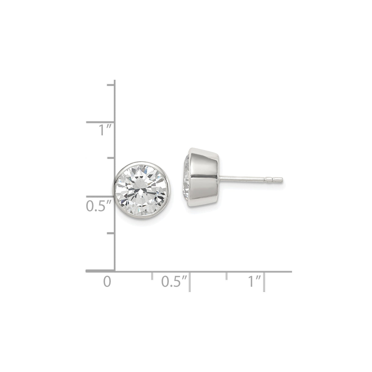 Sterling Silver Stud Earrings with Round Bezel Set Cubic Zirconia, Minimalist Design