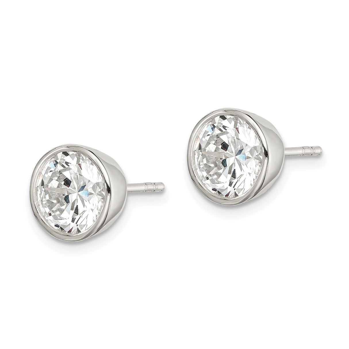 Sterling Silver Stud Earrings with 8mm Round Cubic Zirconia, Bezel Set Minimal Design