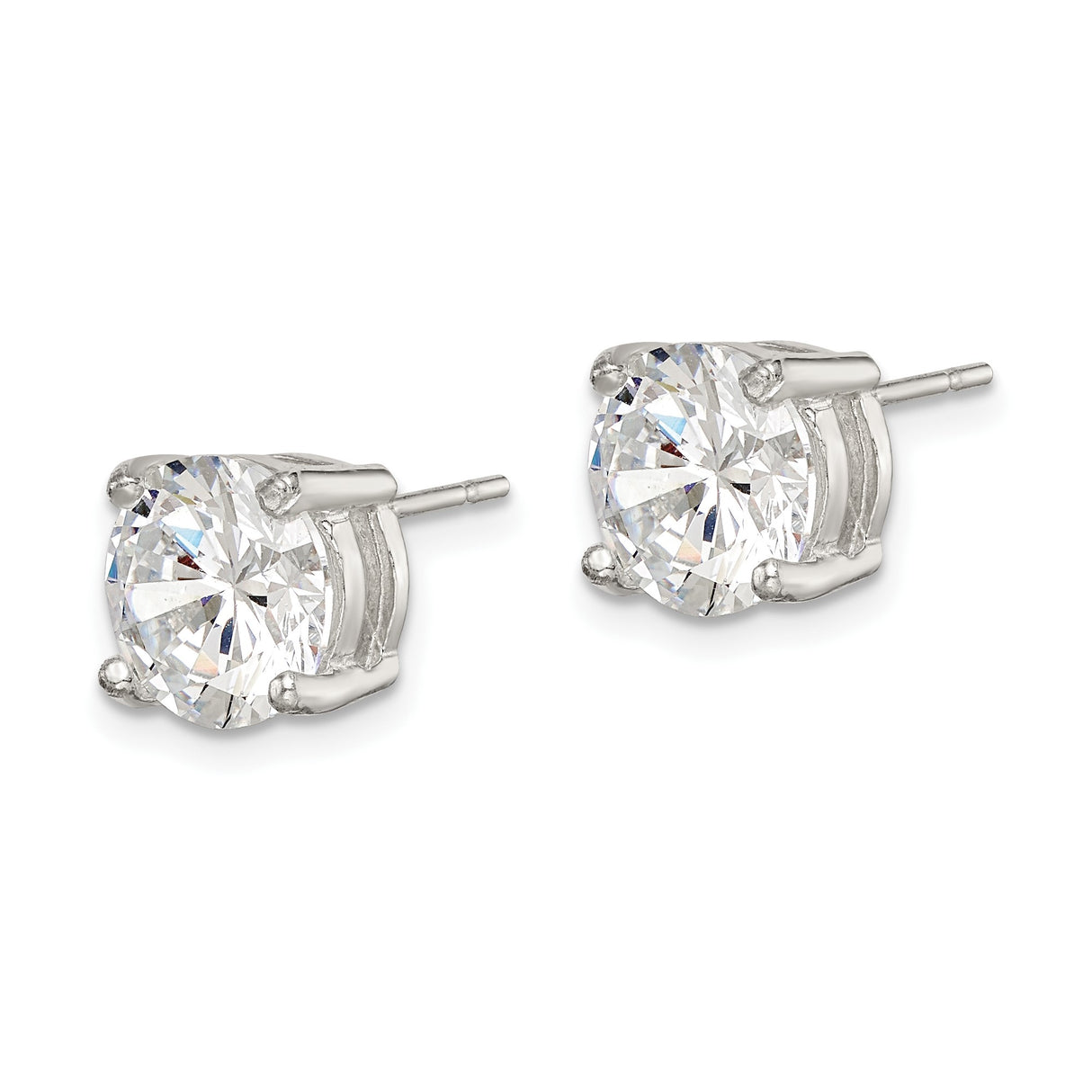 Sterling Silver Stud Earrings with Clear Cubic Zirconia, Classic Round Solitaire Design