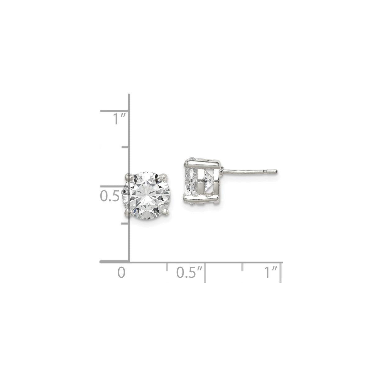 Sterling Silver Stud Earrings with Clear Cubic Zirconia, Classic Round Solitaire Design