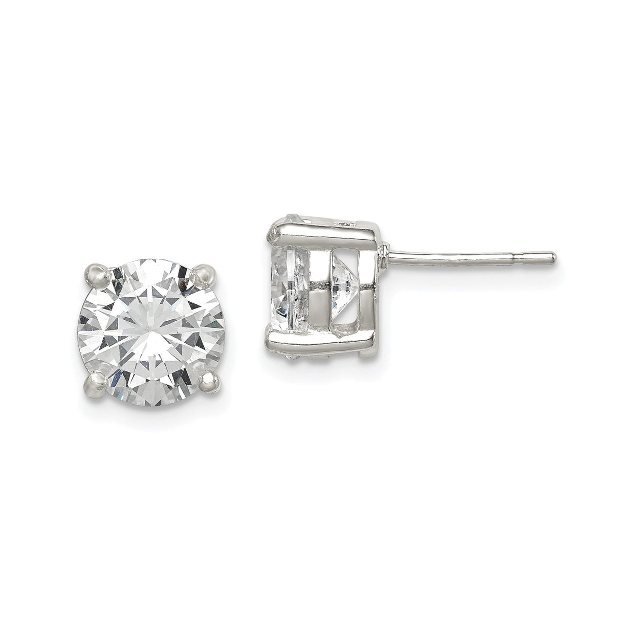 Sterling Silver Stud Earrings with Clear Cubic Zirconia, Classic Round Solitaire Design