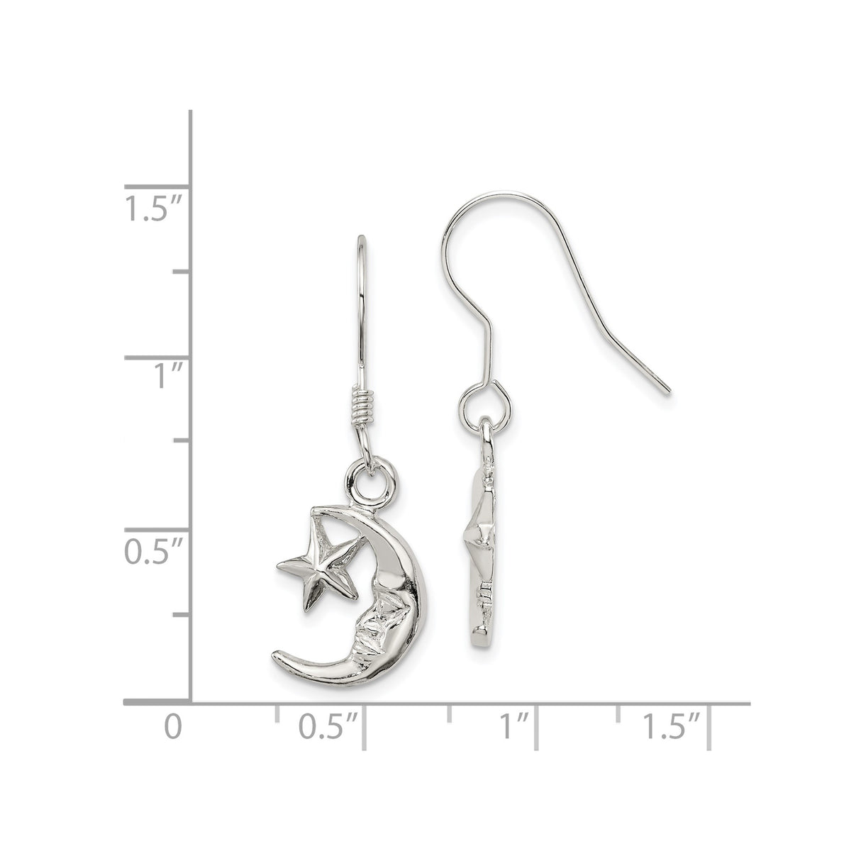 Sterling Silver Crescent Moon Face Dangle Earrings, Celestial Star Boho Jewelry for Women