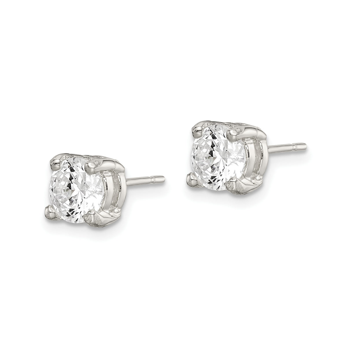 Sterling Silver Stud Earrings with Round Cubic Zirconia, Classic Solitaire Style