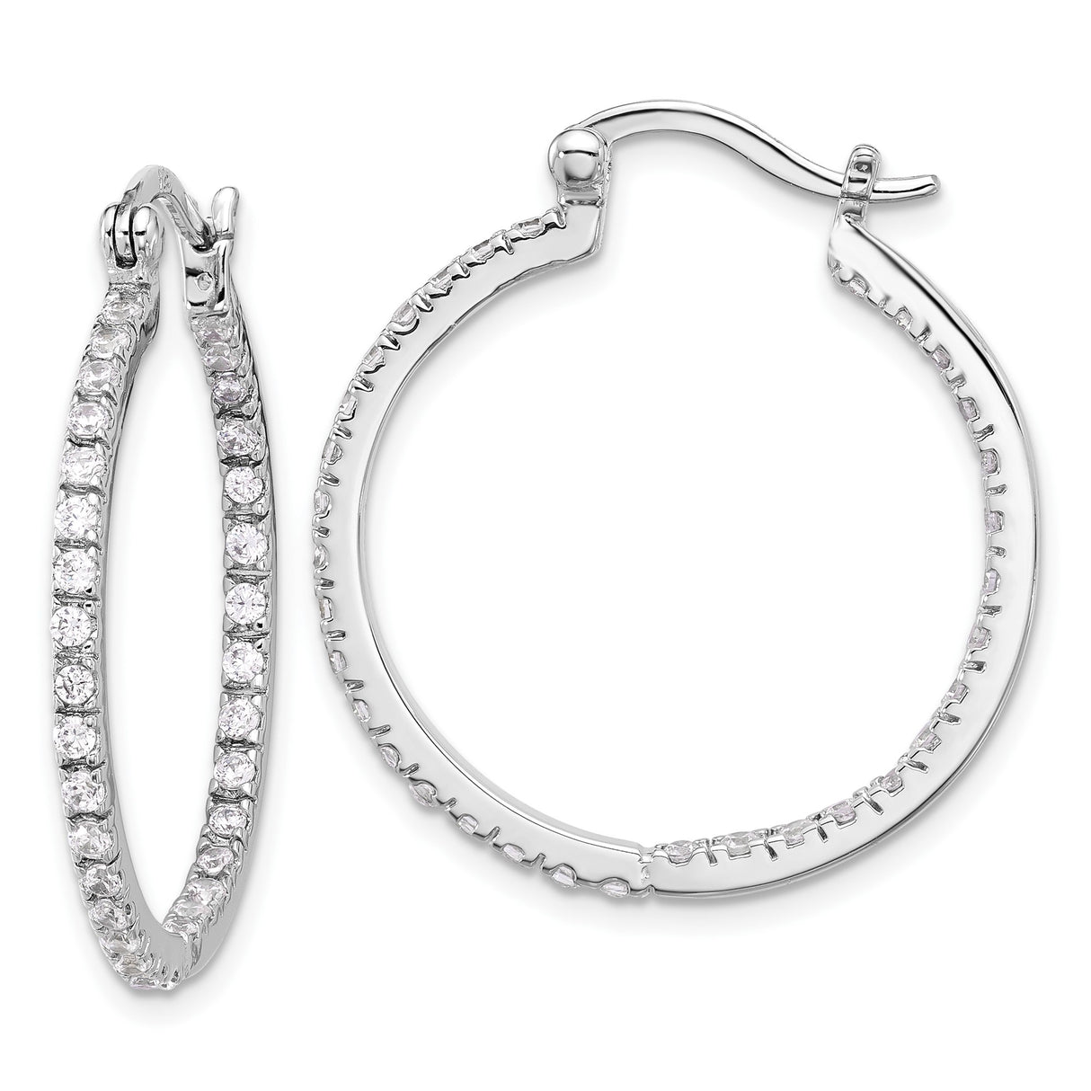 Sterling Silver Hoop Earrings with Cubic Zirconia, Classic Channel Set Round Design