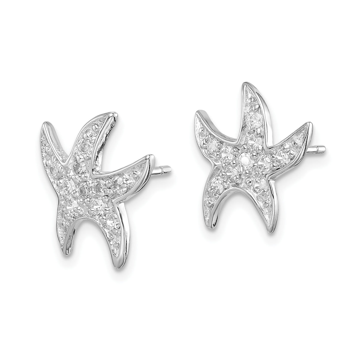 Sterling Silver Starfish Stud Earrings with Cubic Zirconia, Nautical Ocean Theme Jewelry for Women