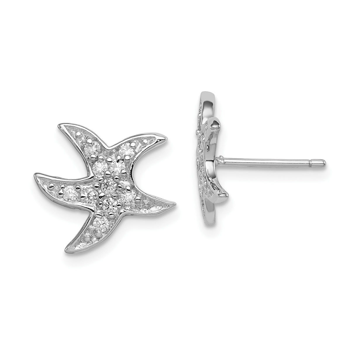 Sterling Silver Starfish Stud Earrings with Cubic Zirconia, Nautical Ocean Theme Jewelry for Women