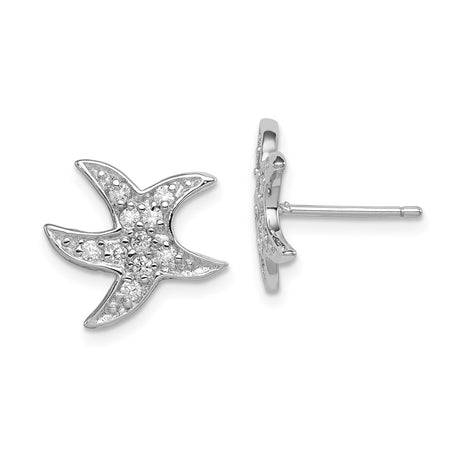 Sterling Silver Starfish Stud Earrings with Cubic Zirconia, Nautical Ocean Theme Jewelry for Women