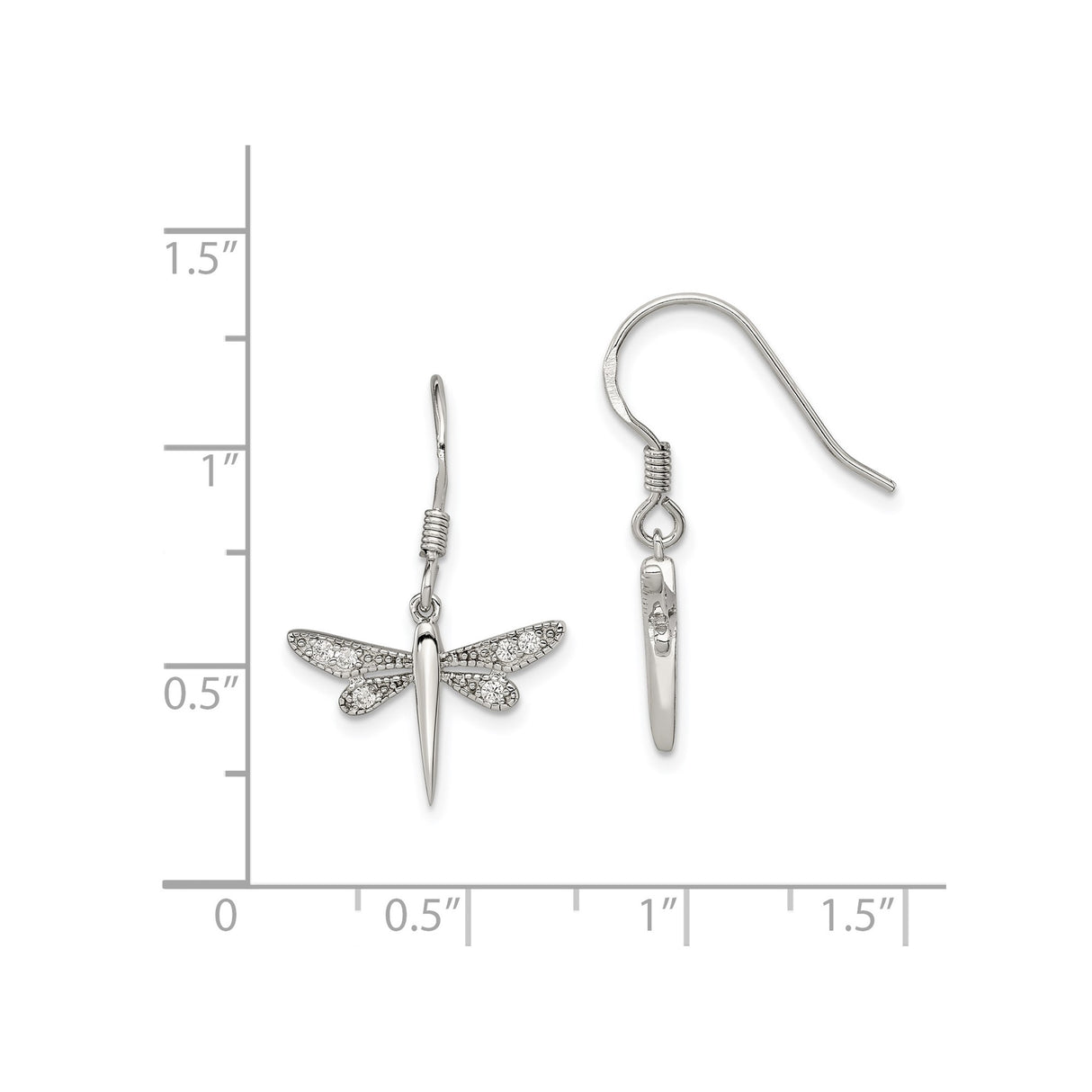 Sterling Silver Dragonfly Dangle Earrings with Cubic Zirconia and Textured Wings