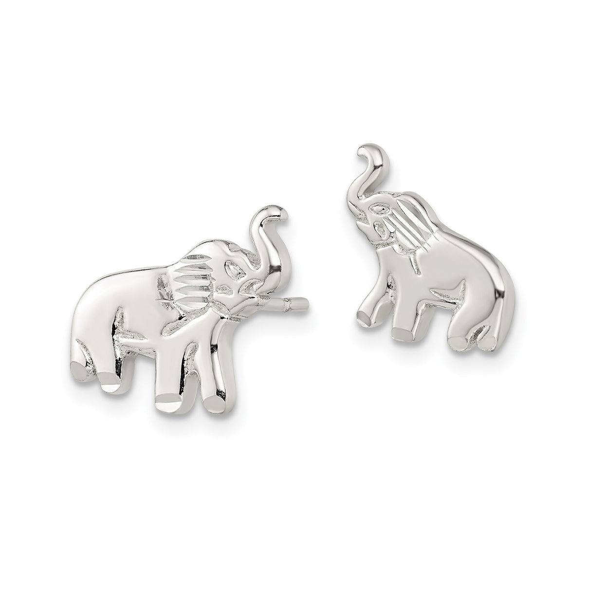 Sterling Silver Elephant Stud Earrings with Raised Trunk Design for Women