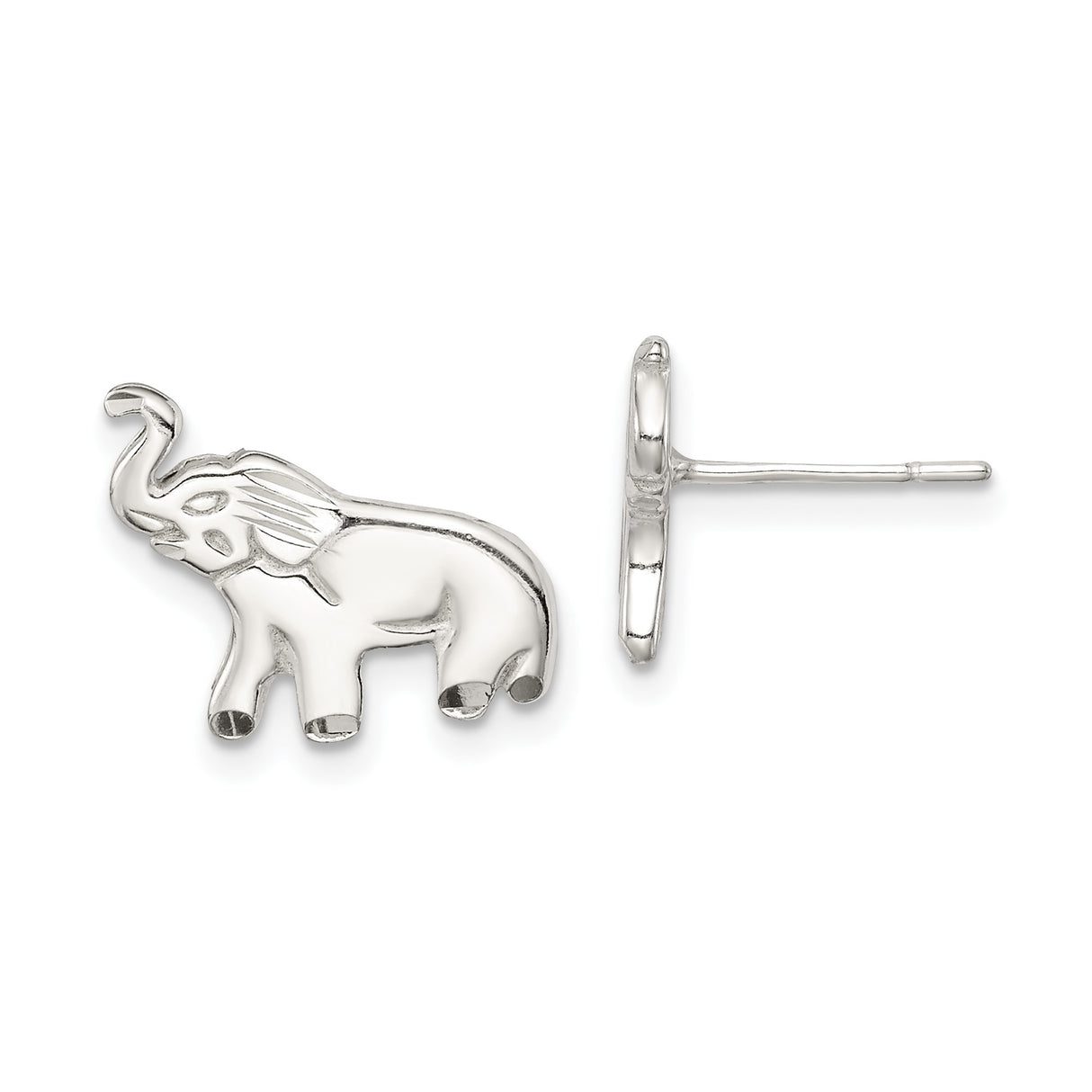 Sterling Silver Elephant Stud Earrings with Raised Trunk Design for Women