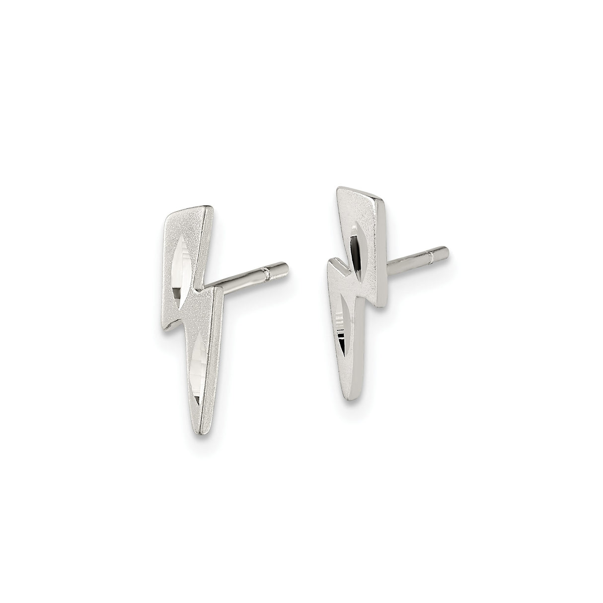 Sterling Silver Lightning Bolt Stud Earrings, Minimalist Geometric Design for Unisex Wear